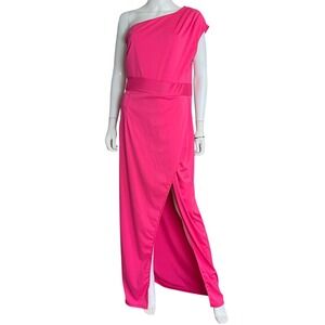 Silvia Rufino‎ One Shoulder Maxi Pink Dress Sexy Open Front Women Size 10